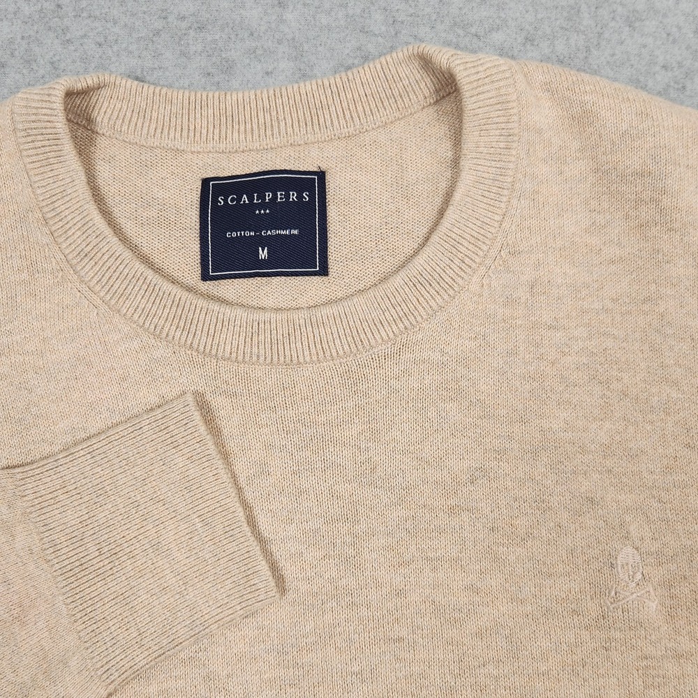 Scalpers Sweater Mens Medium Tan Cashmere Blend Minimalist Classic Preppy